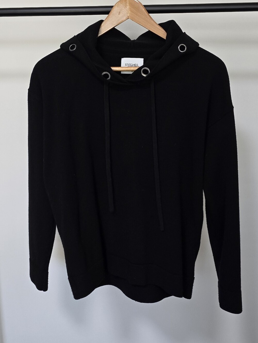 Stitches & Stripes Black Crewneck Hooded Sweater with Eyelet Detail